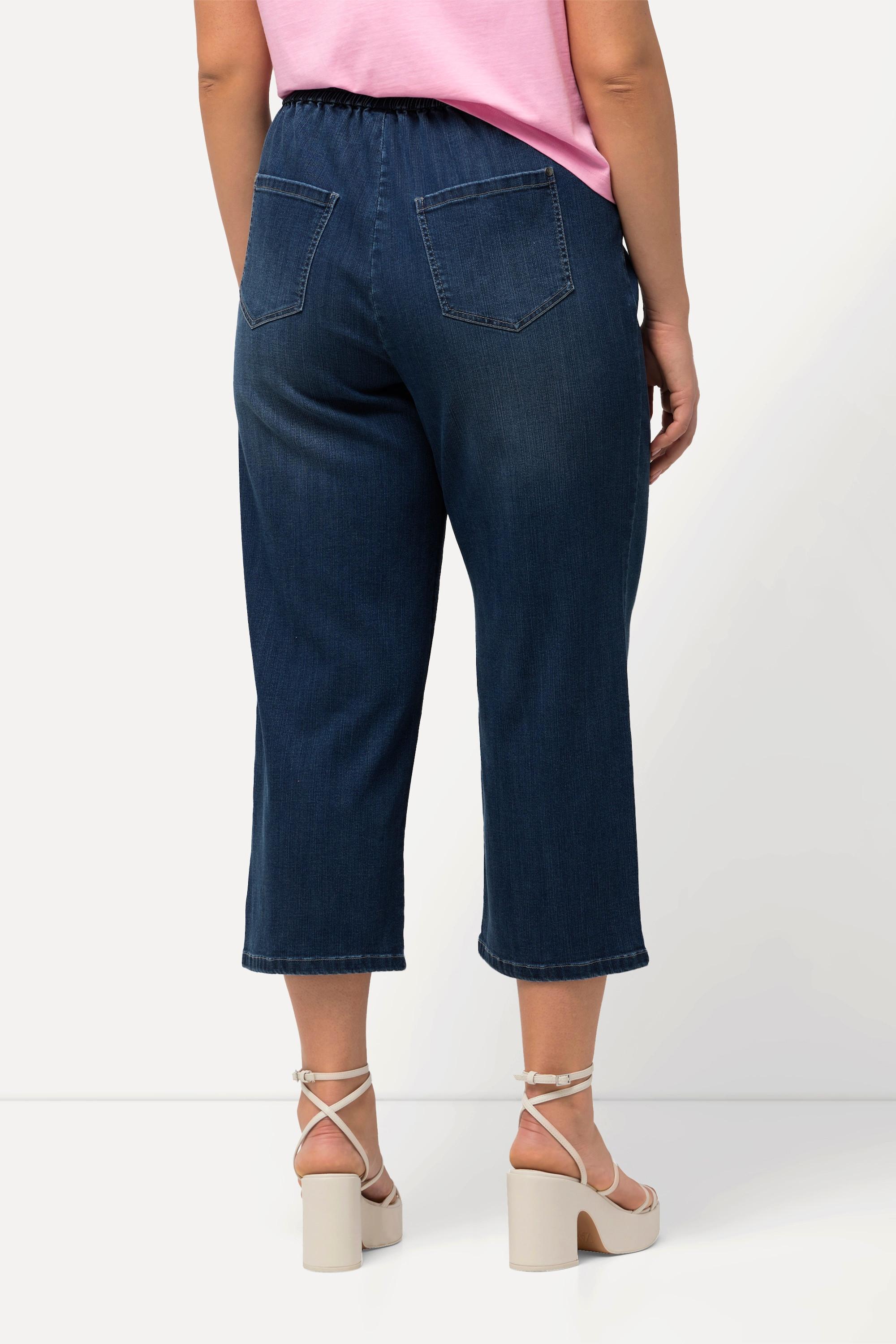 Ulla Popken  Jupe-culotte en lyocell Rose à jambe large et taille élastique. Aspect jean 