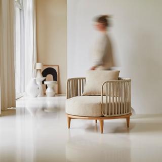 Tikamoon Fauteuil en teck massif et tissu Ezra  