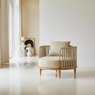 Tikamoon Fauteuil en teck massif et tissu Ezra  