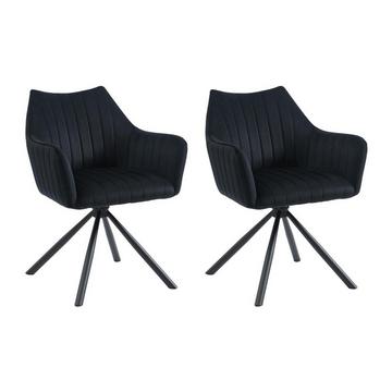 Lot de 2 chaises avec accoudoirs en velours et métal - Noir - IZIALI