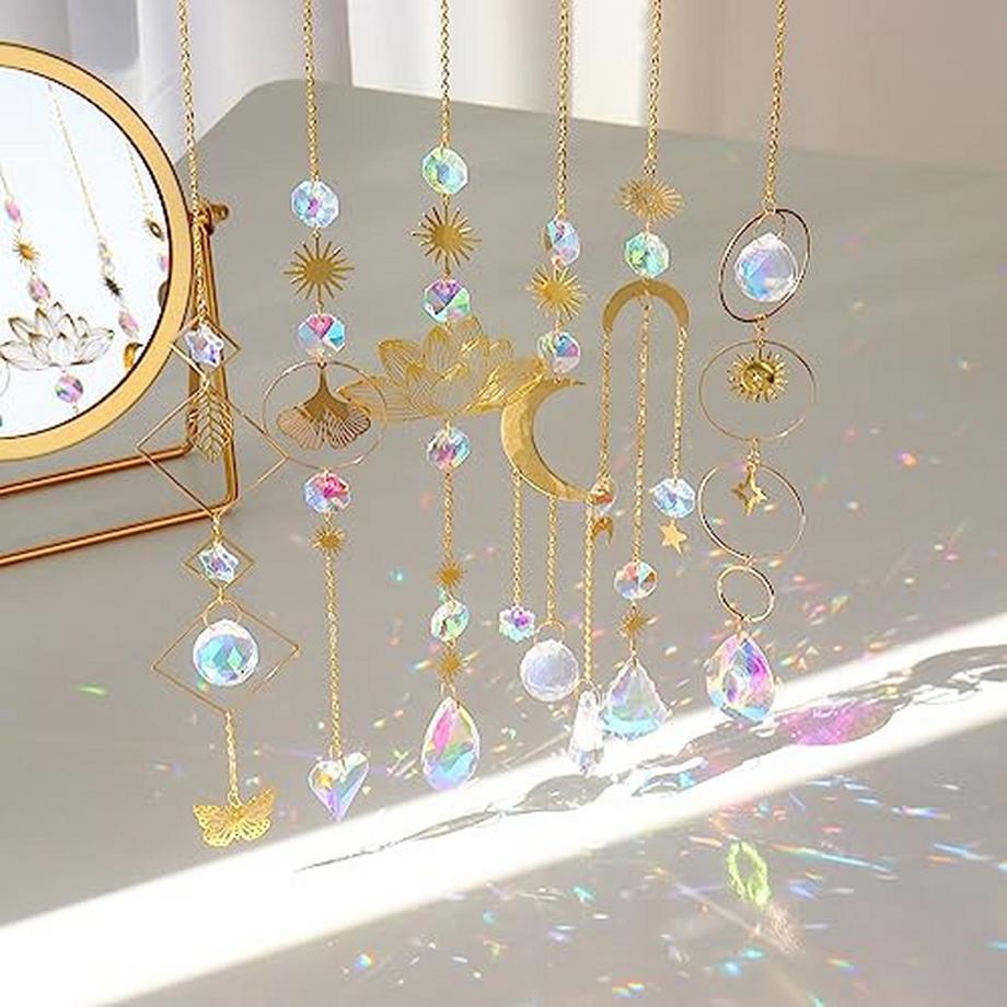 Sonnenfänger ,6 Stück Lotus Perlen Anhänger Dekoration,hängende Fensterdekoration,Kristall-Sonnenfänger