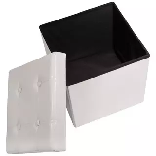 Tectake Cassapanca cubica pouf pieghevole con contenitore in pelle sintetica, 38 x 38 x 38 cm  Blanco