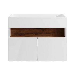 Vente-unique Waschbeckenunterschrank hängend - mit LED-Beleuchtung - Weiß & Holzfarben dunkel - 80 cm - POZEGA  