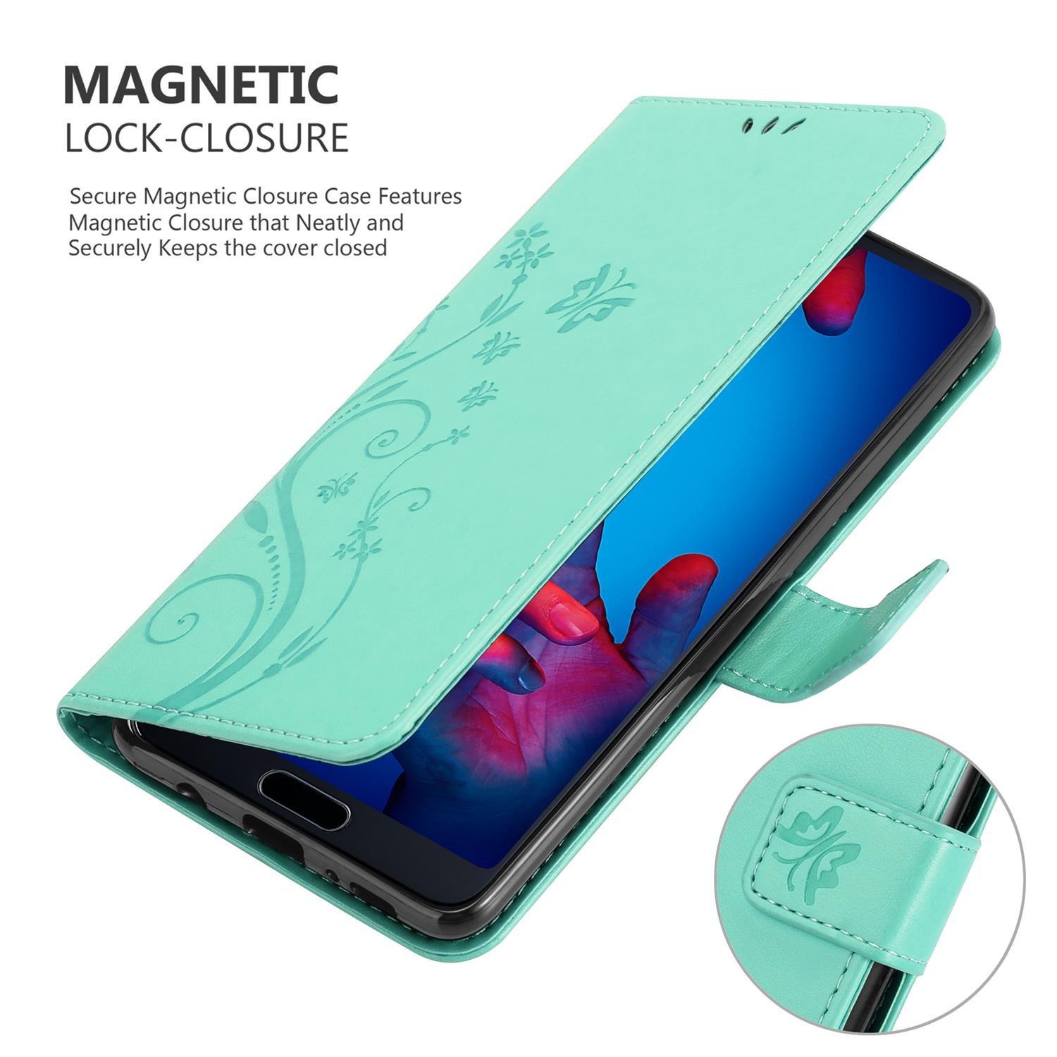 Cadorabo  Housse compatible avec Huawei P20 - Coque de protection au design floral avec fermeture magnétique, fonction de support et emplacements pour cartes 