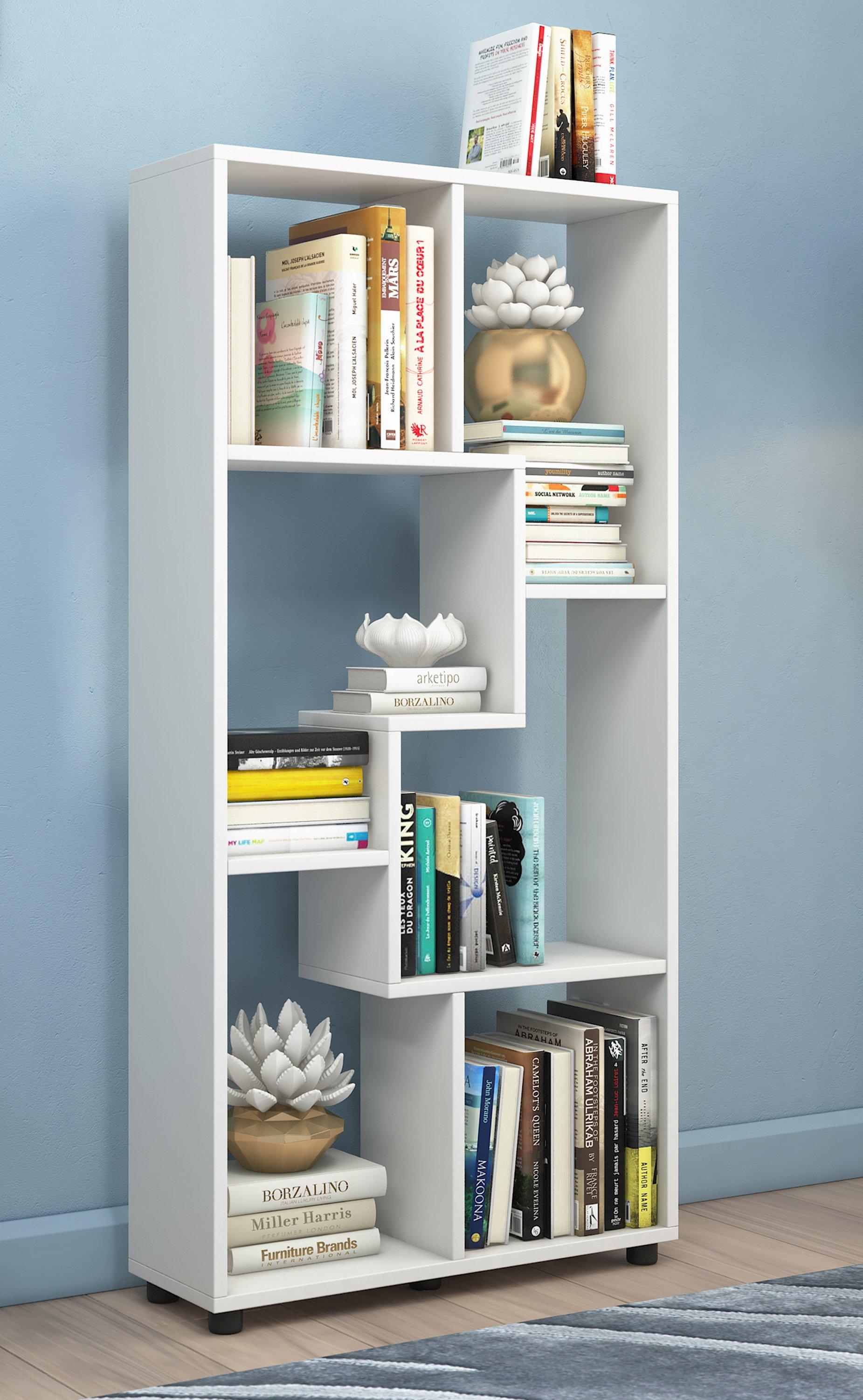 VCM Holzregal stehend | platzsparendes Regal | Maße:  H. 119 x B. 60 x T. 20 cm | Elegantes Regal stehend | Aufbewahrungsregal | Bücherregal | Raumteiler  