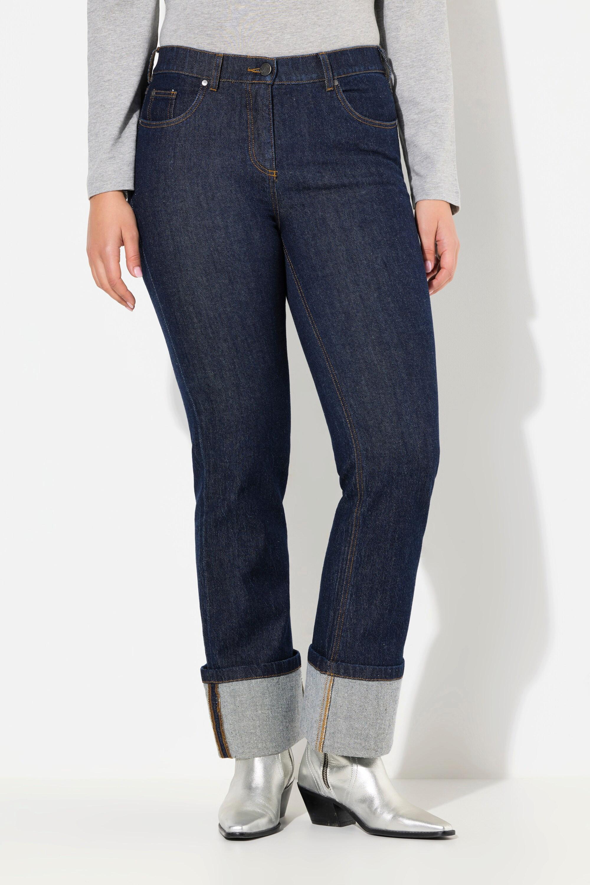 Ulla Popken  Jean Mary en denim extensible, jambe large avec revers à la base 