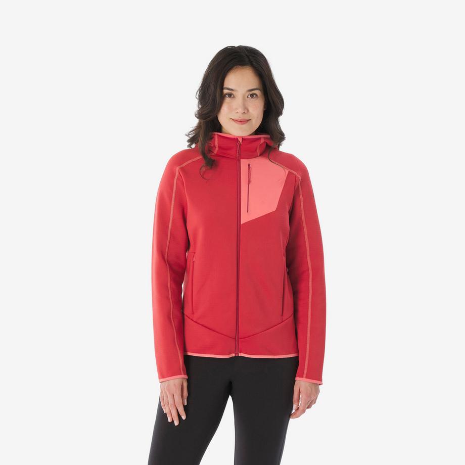 Polaire de randonnée montagne femme, MH500 full zip rouge