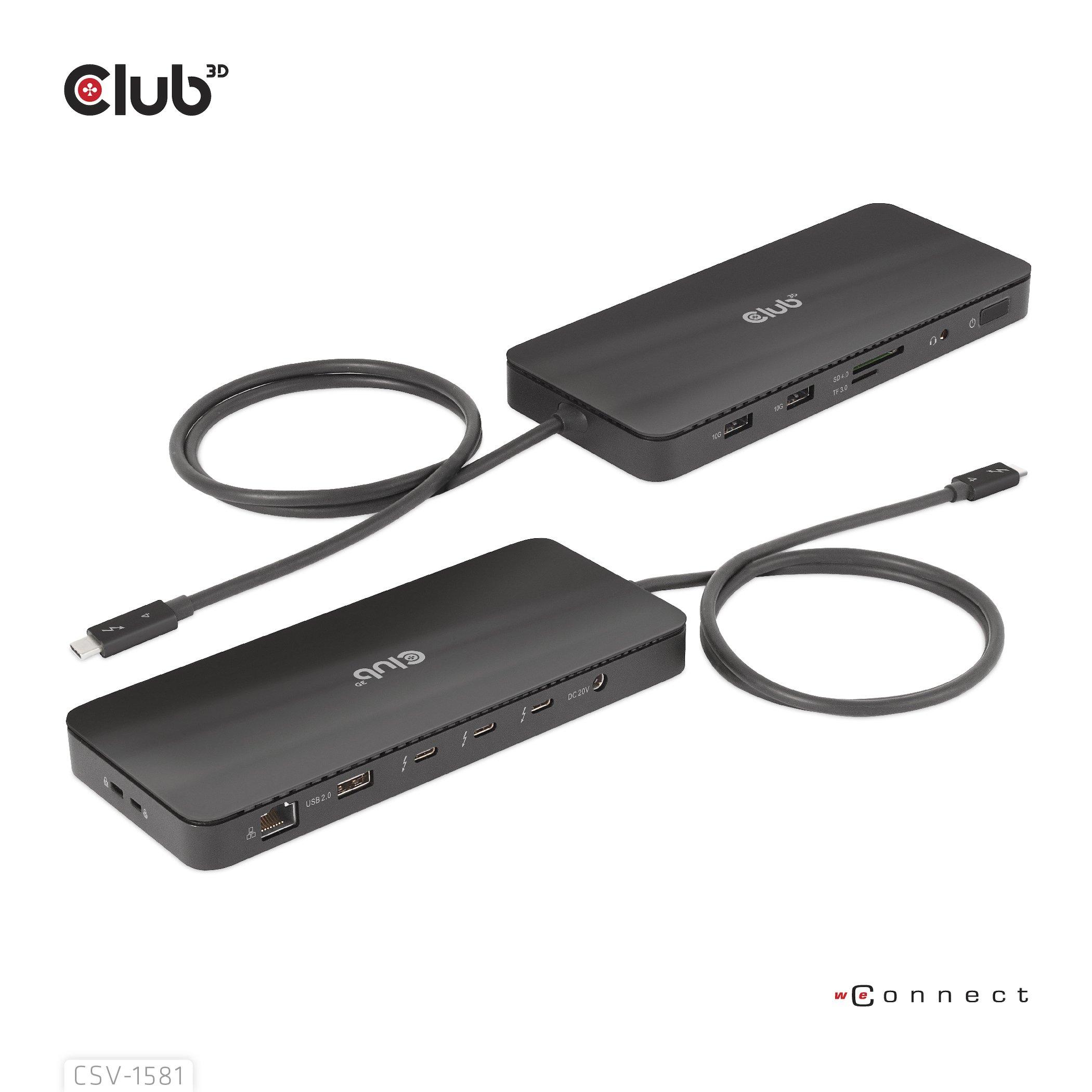 Club3D  CSV-1581 replicatore di porte e docking station per notebook Thunderbolt 4 Nero 