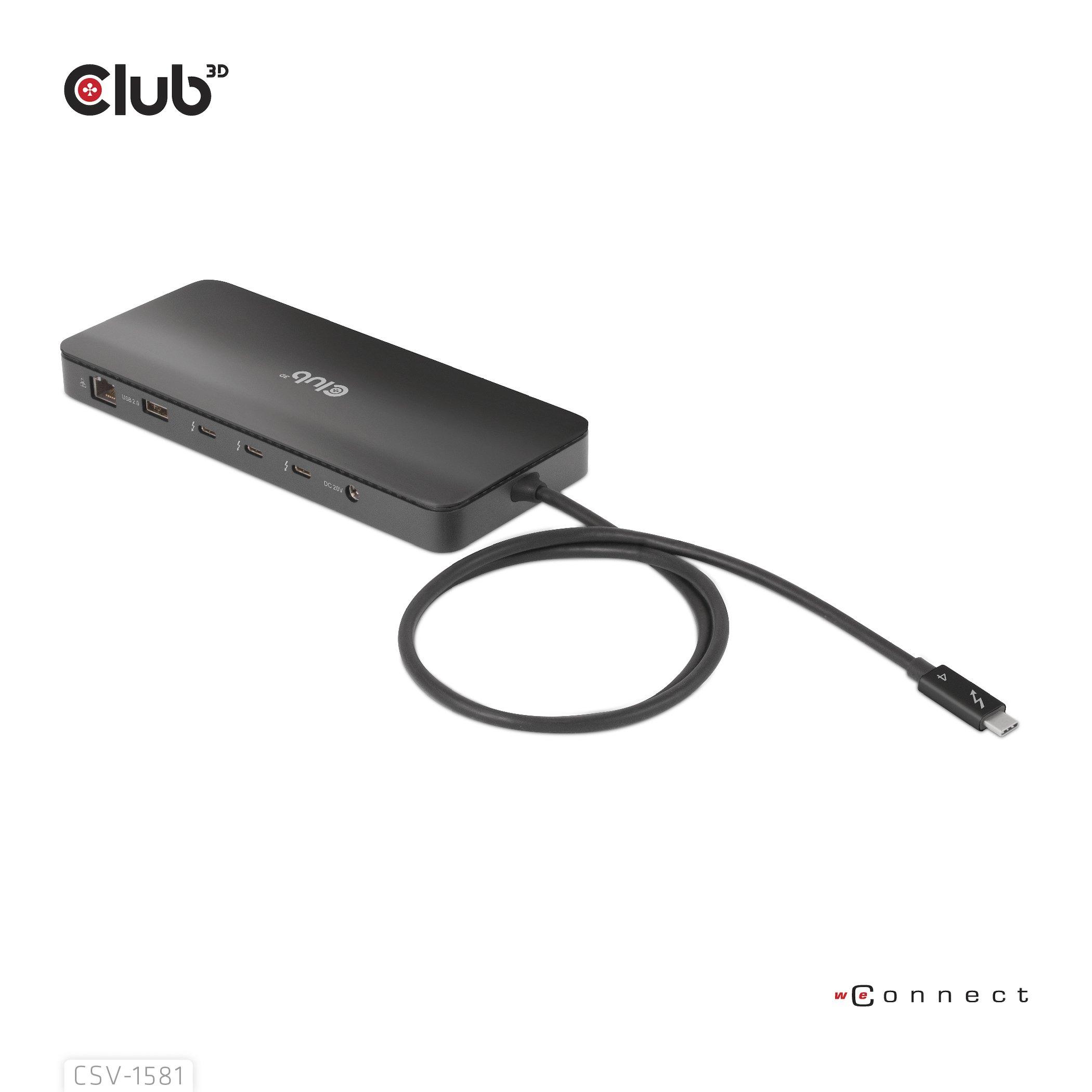 Club3D  CSV-1581 replicatore di porte e docking station per notebook Thunderbolt 4 Nero 