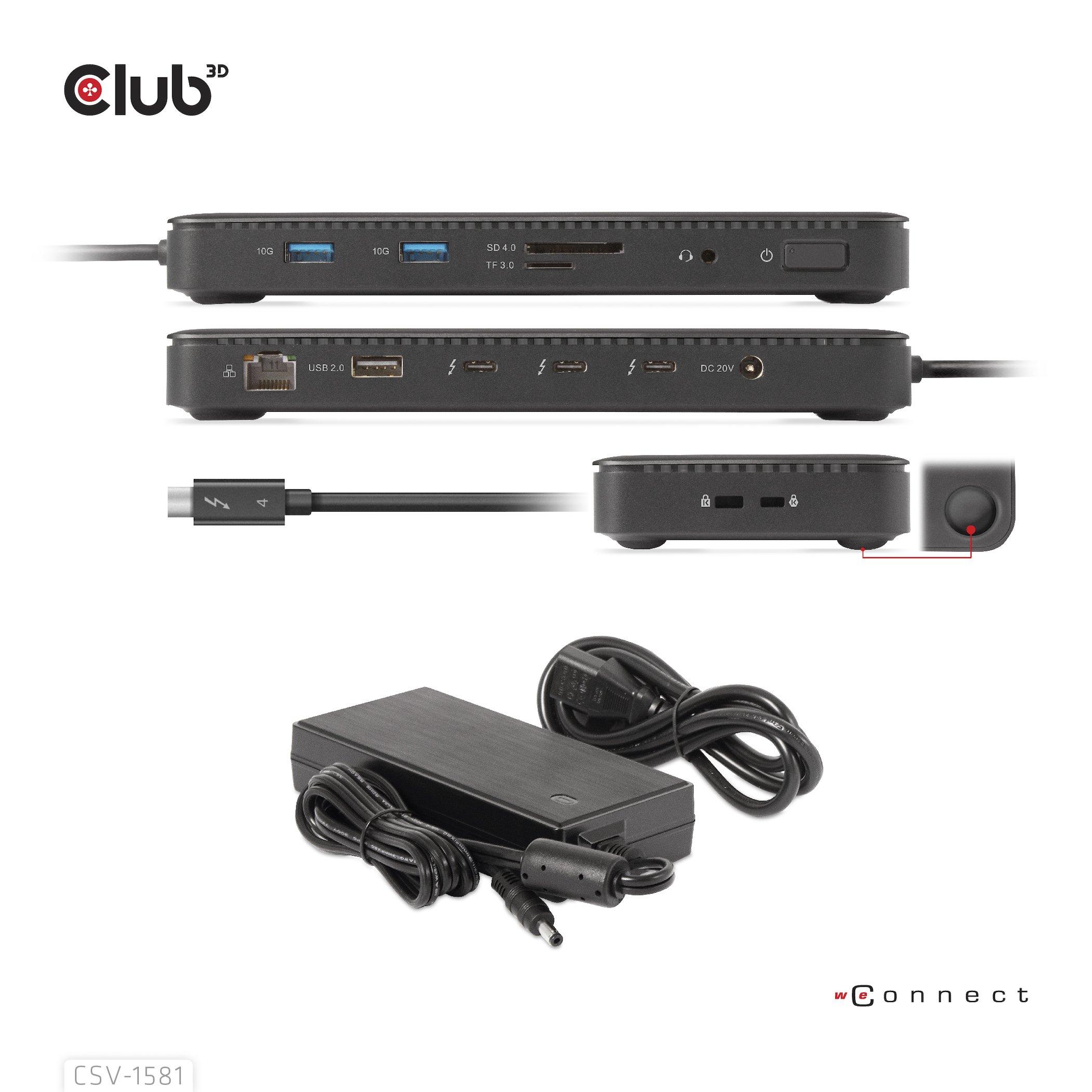 Club3D  CSV-1581 replicatore di porte e docking station per notebook Thunderbolt 4 Nero 