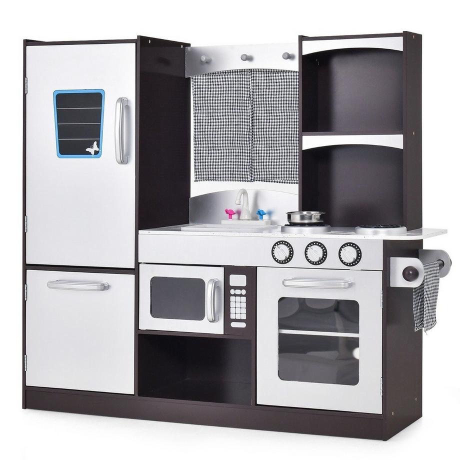 Northix  Kinderküche aus Holz Kinder Spielküche mit Kühlschrank & Viel Stauraum 97 x 30 x 95 cm Braun 