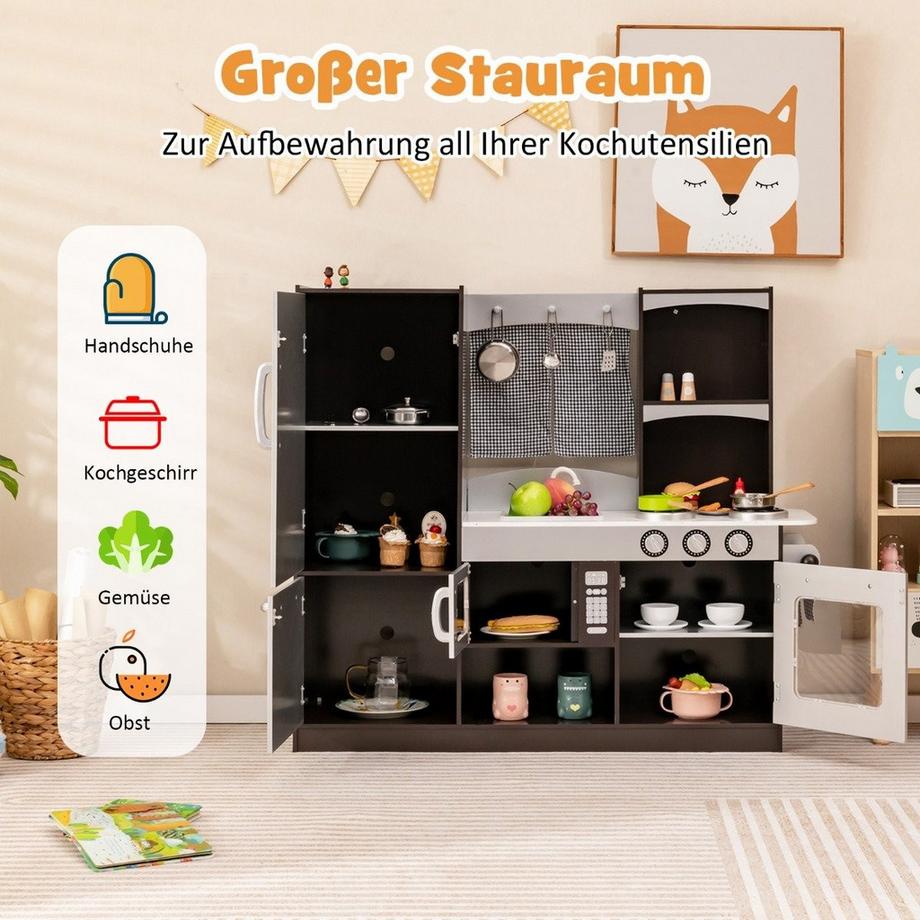 Northix  Kinderküche aus Holz Kinder Spielküche mit Kühlschrank & Viel Stauraum 97 x 30 x 95 cm Braun 