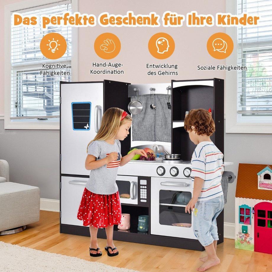 Northix  Kinderküche aus Holz Kinder Spielküche mit Kühlschrank & Viel Stauraum 97 x 30 x 95 cm Braun 