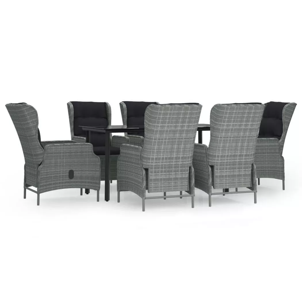vidaXL 7-tlg. Garten-Essgruppe Hellgrau Poly Rattan