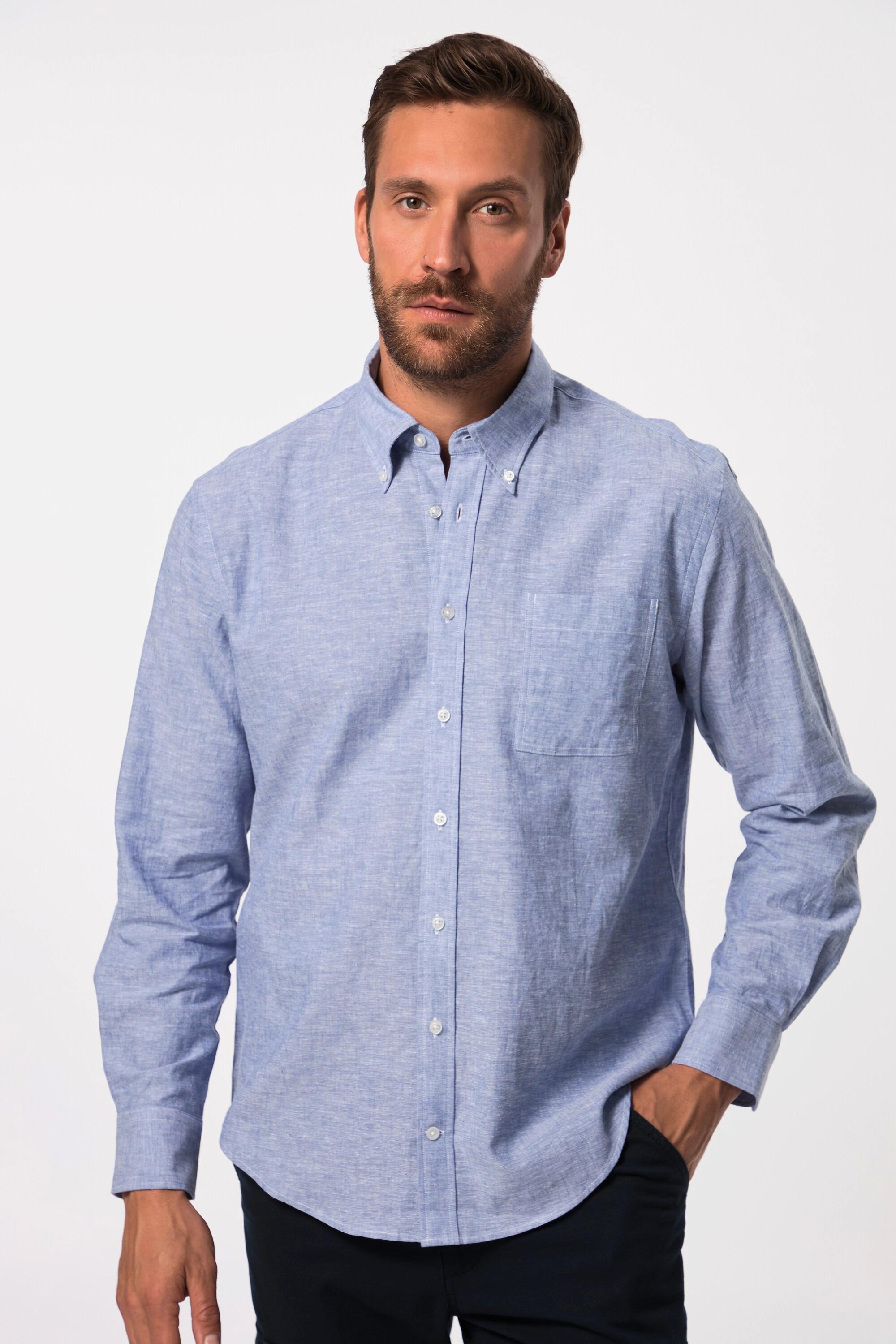 JP1880  Chemise en lin mélangé. Manches longues et col à pointes boutonnées - coupe Modern Fit 