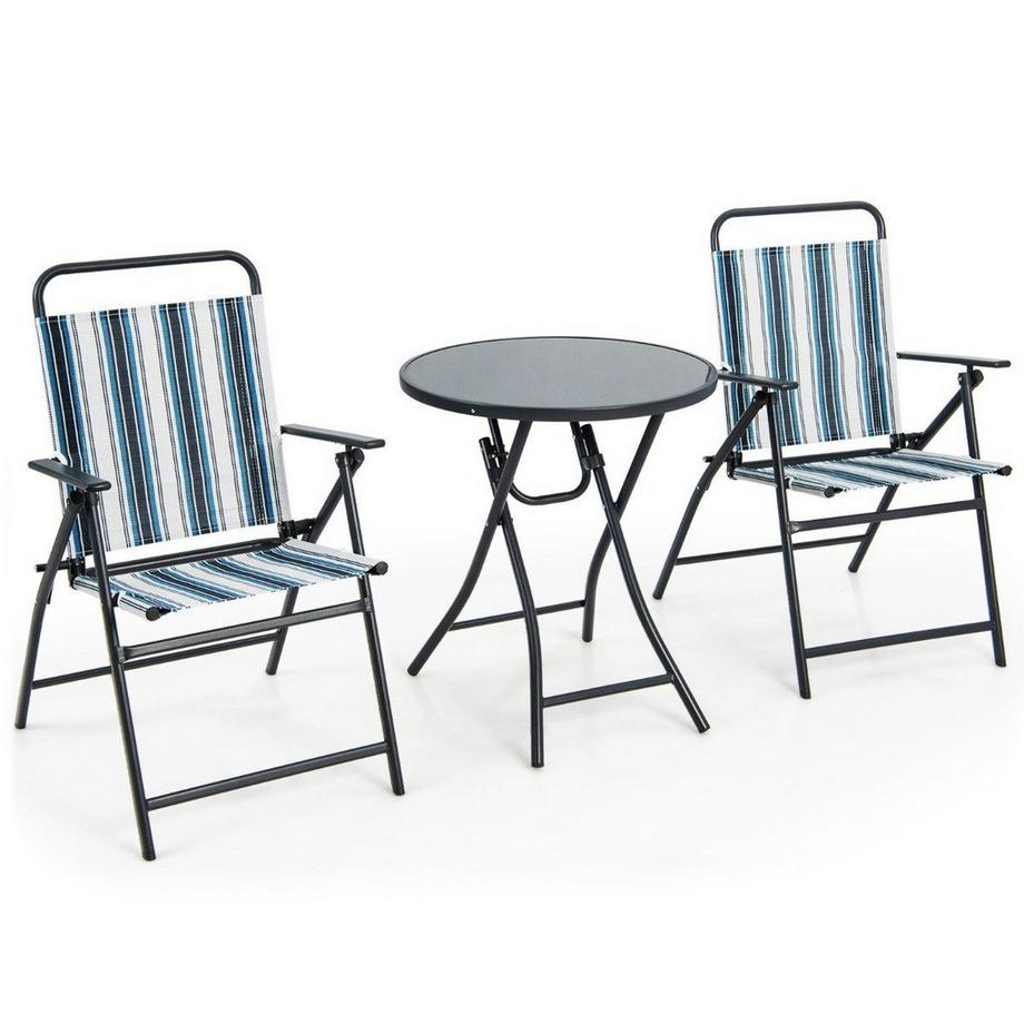 Northio 3-teiliges Balkonset Bistrotisch mit 2 Klappstühle Sitzgarnitur mit Robustem Metallgestell  