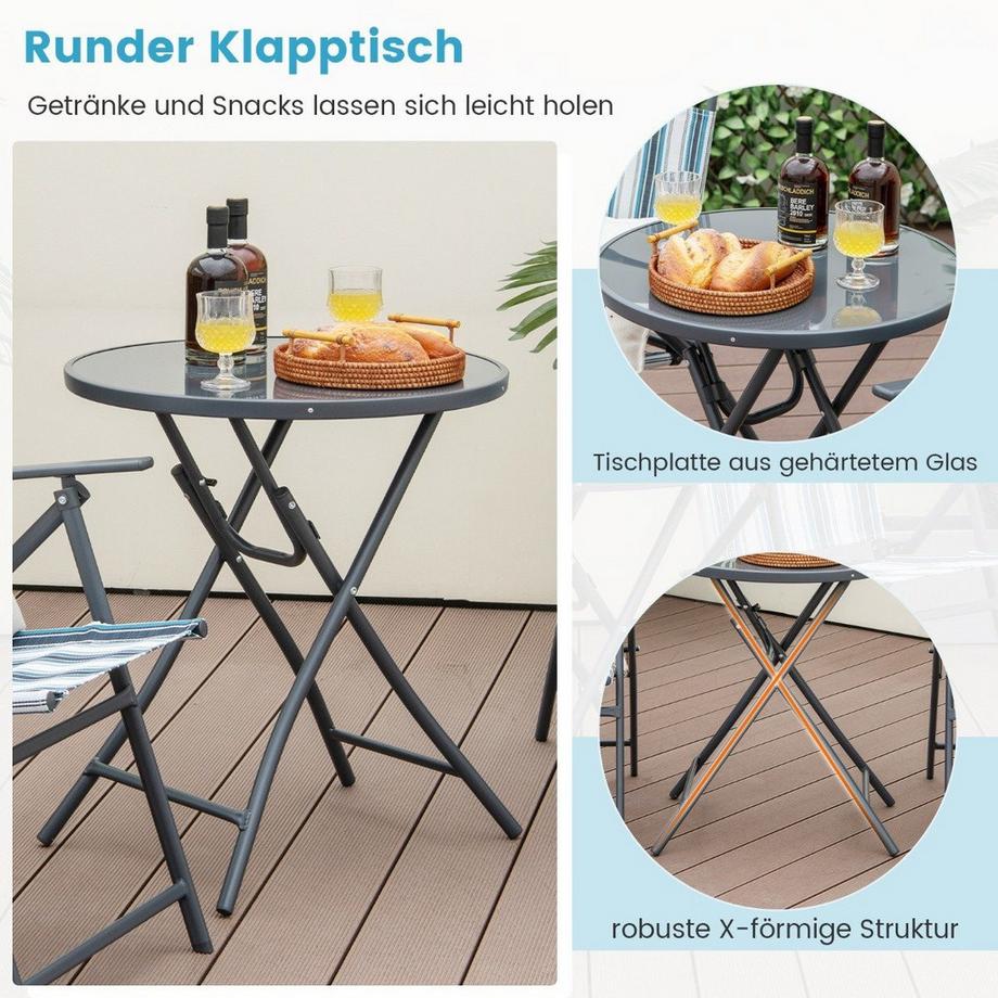 Northio 3-teiliges Balkonset Bistrotisch mit 2 Klappstühle Sitzgarnitur mit Robustem Metallgestell  