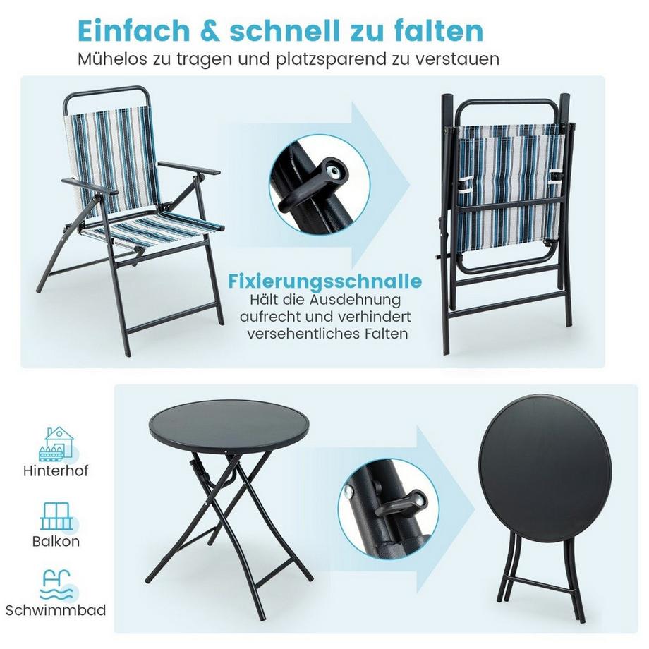 Northio 3-teiliges Balkonset Bistrotisch mit 2 Klappstühle Sitzgarnitur mit Robustem Metallgestell  