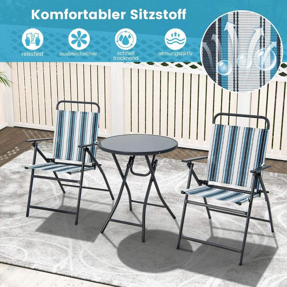 3-teiliges Balkonset Bistrotisch mit 2 Klappstühle Sitzgarnitur mit Robustem Metallgestell
