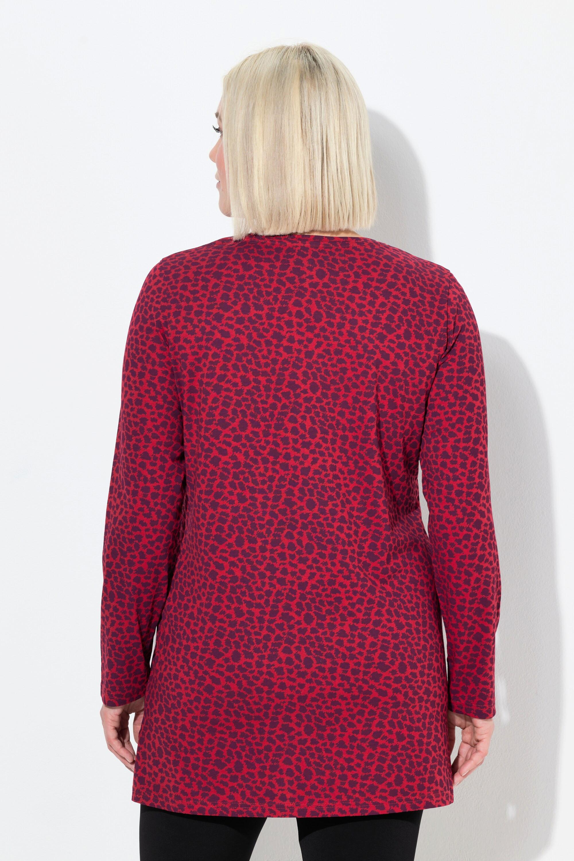 Ulla Popken Maglia Lunga Fantasia Leopardata Scollo a V Maniche Lunghe  