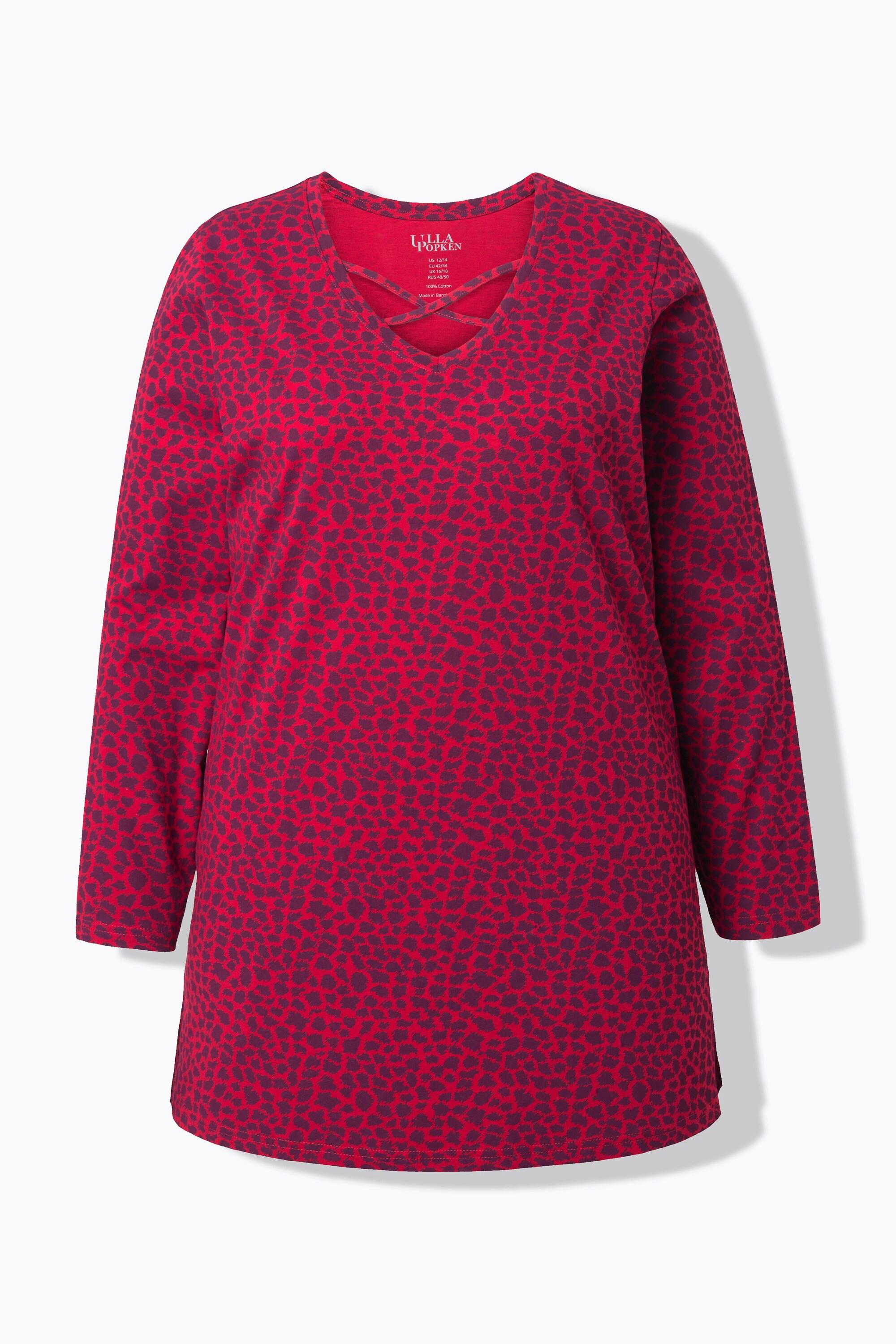 Ulla Popken Maglia Lunga Fantasia Leopardata Scollo a V Maniche Lunghe  