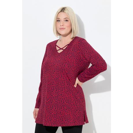 Ulla Popken Maglia Lunga Fantasia Leopardata Scollo a V Maniche Lunghe  