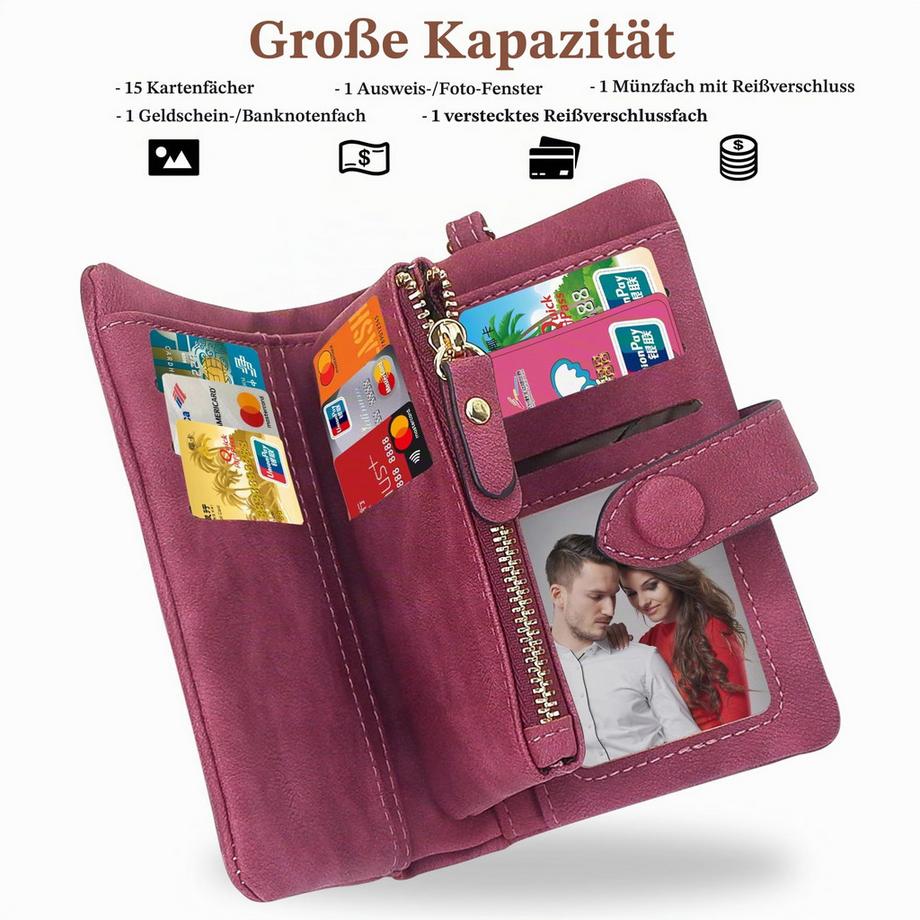 Only-bags.store Kleines Portemonnaie, RFID-Portemonnaie aus Leder mit vielen Kartenfächern  