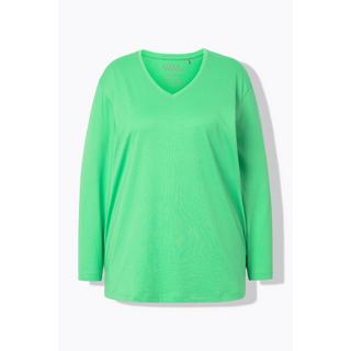 Ulla Popken  T-shirt coupe Relaxed Fit, col en V et manches longues 