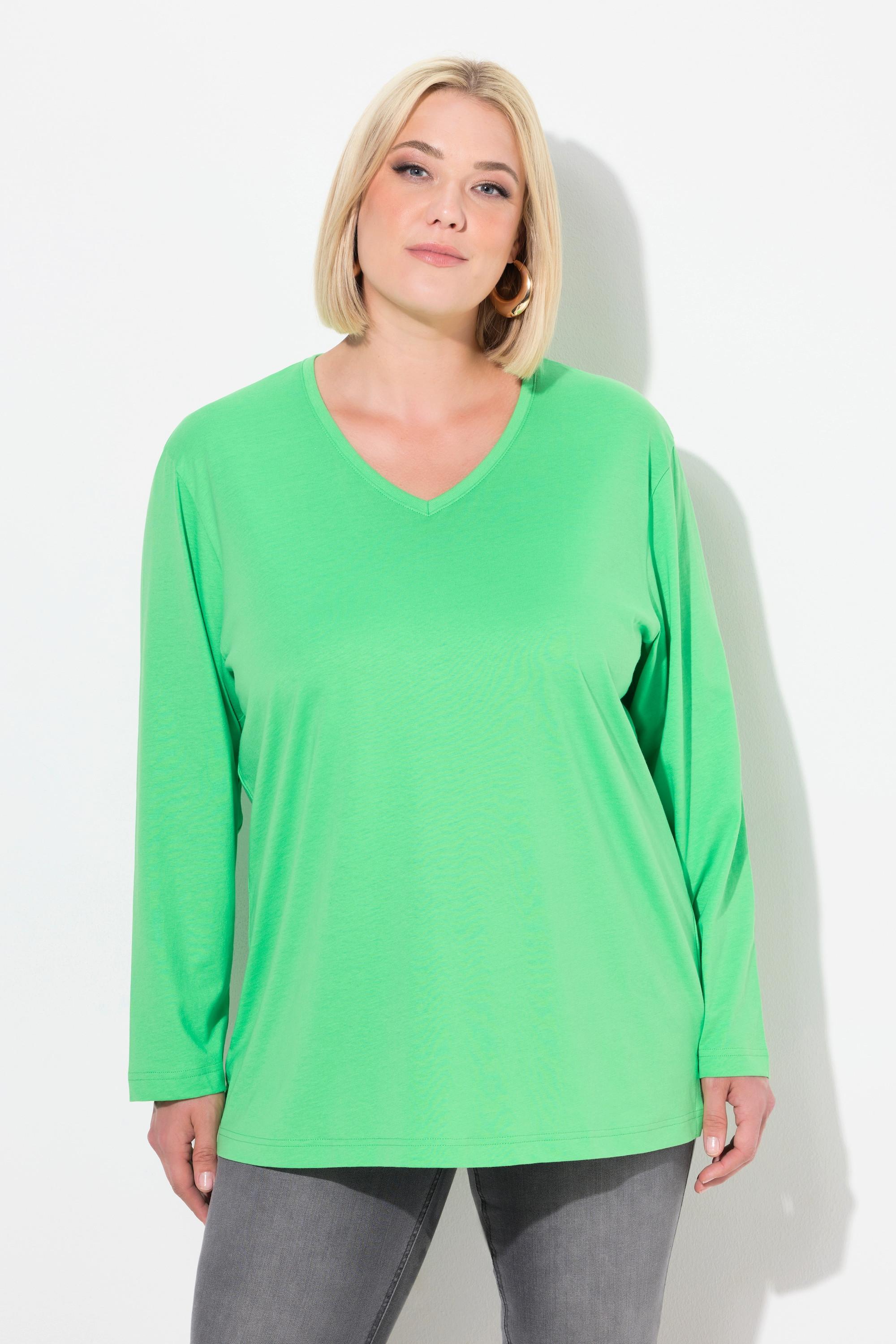 Ulla Popken  T-shirt coupe Relaxed Fit, col en V et manches longues 