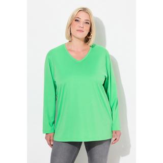 Ulla Popken  T-shirt coupe Relaxed Fit, col en V et manches longues 