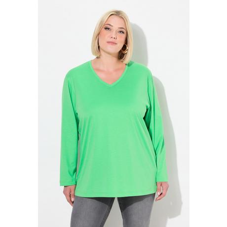 Ulla Popken  T-shirt coupe Relaxed Fit, col en V et manches longues 