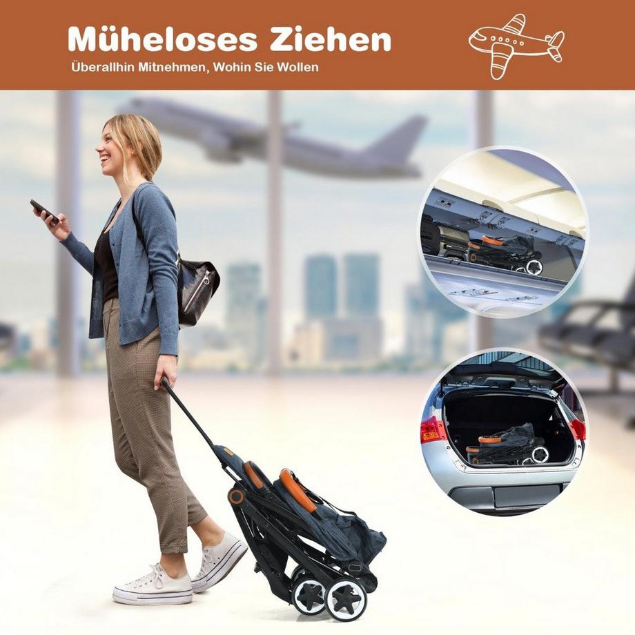 Northio  Poussette pliable avec dossier, repose-pieds et auvent réglables bleu 