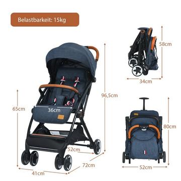 Faltbarer Kinderwagen mit verstellbare Rückenlehne & Fußstütze & Verdeck Blau