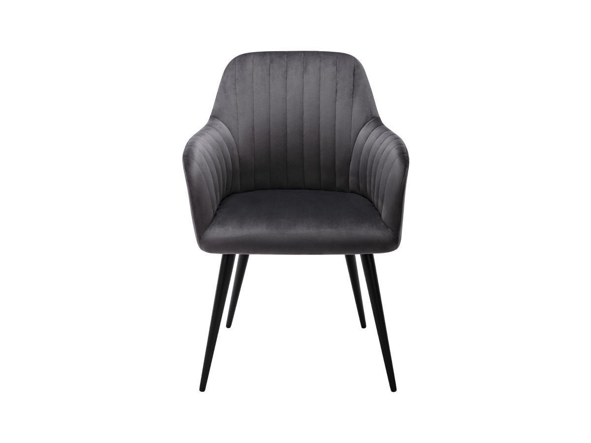 Vente-unique Lot de 6 chaises avec accoudoirs en velours et métal noir - Gris - ELEANA  