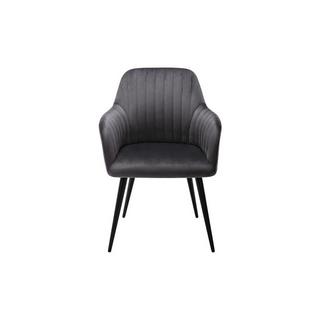 Vente-unique Lot de 6 chaises avec accoudoirs en velours et métal noir - Gris - ELEANA  