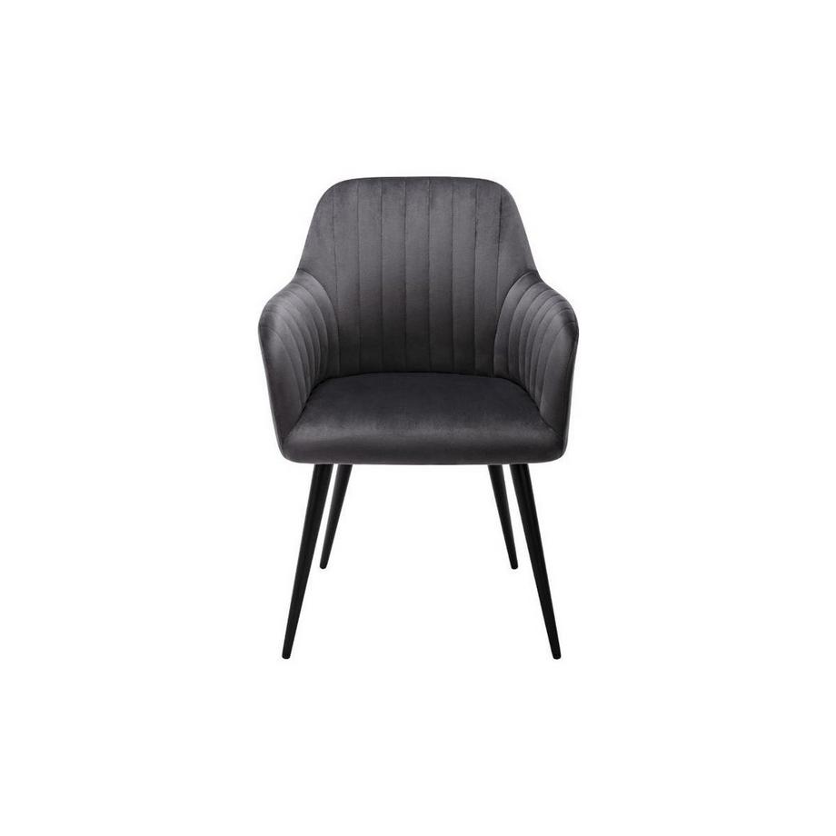 Vente-unique Lot de 6 chaises avec accoudoirs en velours et métal noir - Gris - ELEANA  