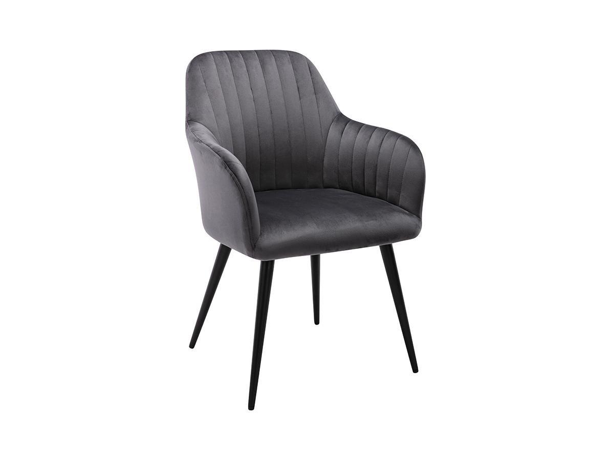 Vente-unique Lot de 6 chaises avec accoudoirs en velours et métal noir - Gris - ELEANA  