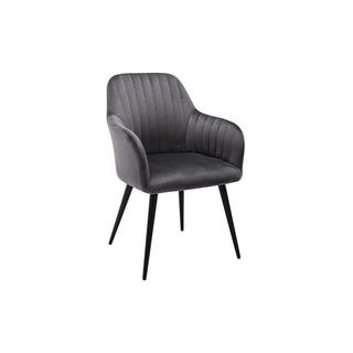 Vente-unique Lot de 6 chaises avec accoudoirs en velours et métal noir - Gris - ELEANA  