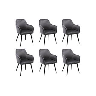 Vente-unique Lot de 6 chaises avec accoudoirs en velours et métal noir - Gris - ELEANA  