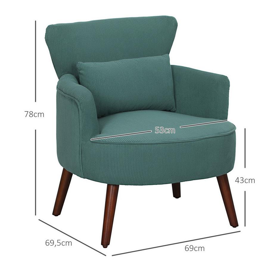 Northio Sessel mit Rückenlehne, abgerundeten Armlehnen, Gepolstert Loungesessel mit Kordoptik, Holzbeine, für Schlafzimmer, Wohnzimmer, bis 120 kg, Dunkelgrün  