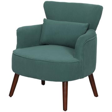 Fauteuil avec dossier, accoudoirs arrondis, chaise longue rembourrée aspect corde, pieds en bois, pour chambre à coucher, salon, jusqu'à 120 kg, vert foncé