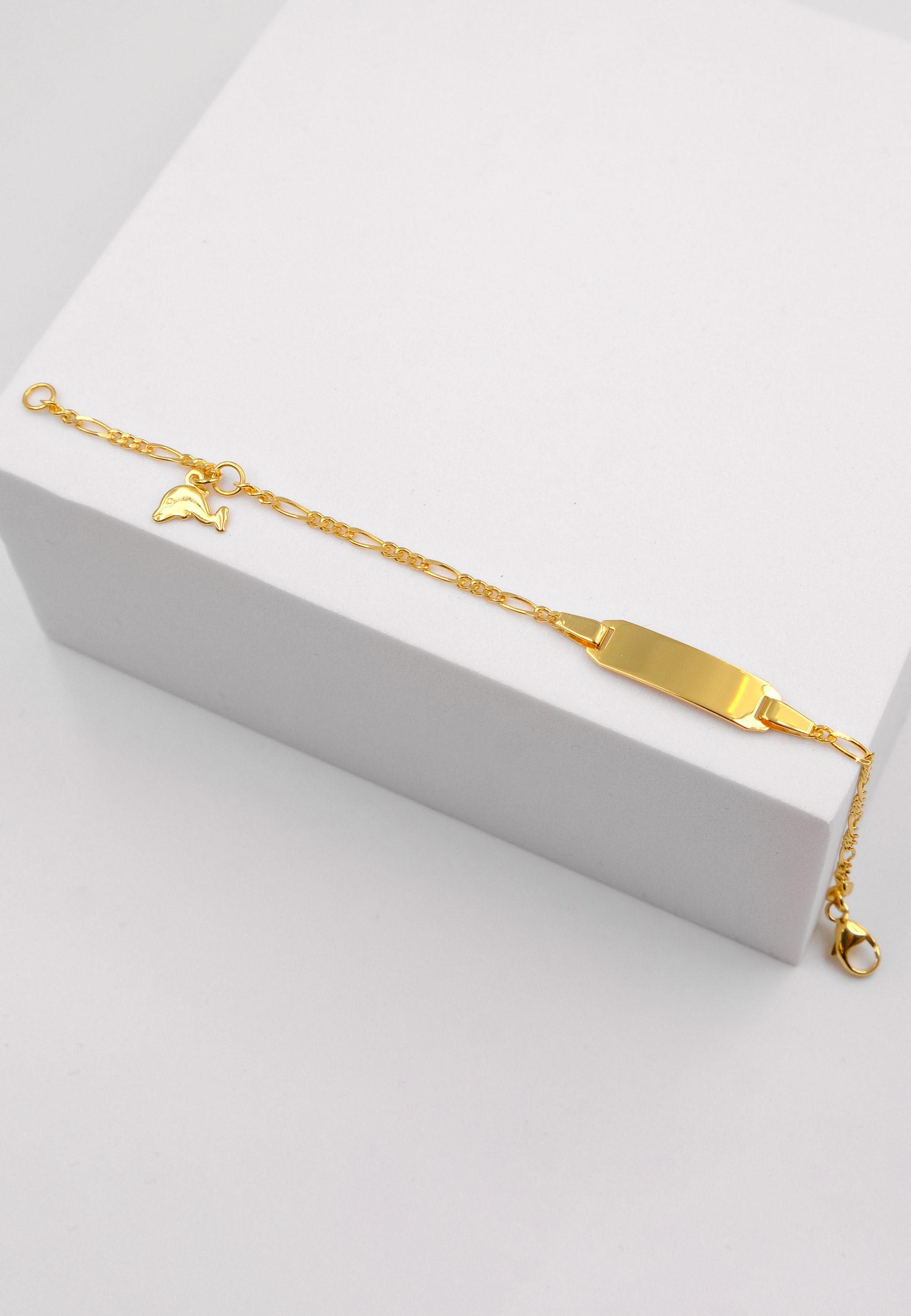 MUAU Schmuck  Plaketten-Armband Delphin Gelbgold 375 Figaro, 2.1mm, 14cm 