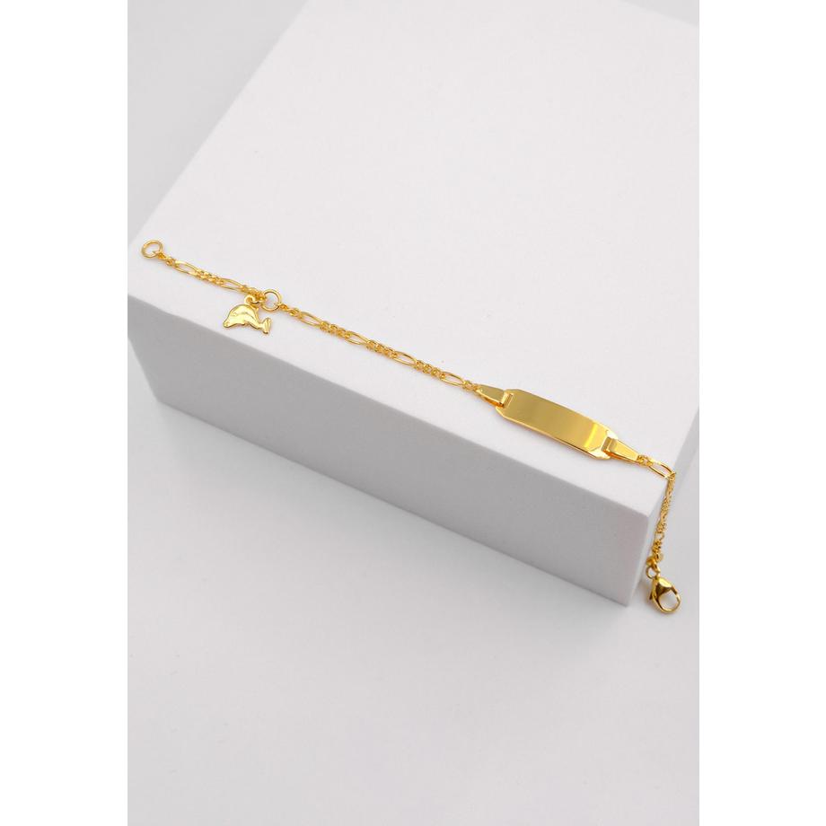 MUAU Schmuck  Plaketten-Armband Delphin Gelbgold 375 Figaro, 2.1mm, 14cm 