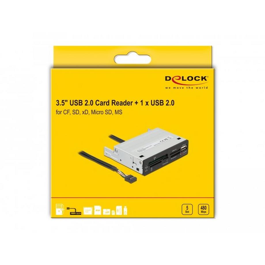 DeLock  LECTEUR DE CARTES 3.5? USB 2.0 � 5 FENTES + 1 X USB 2.0 TYPE-A FEMELLE 