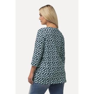 Ulla Popken  T-Shirt, Blüten, A-Linie, Zierfalten, Rundhals, 3/4-Arm 