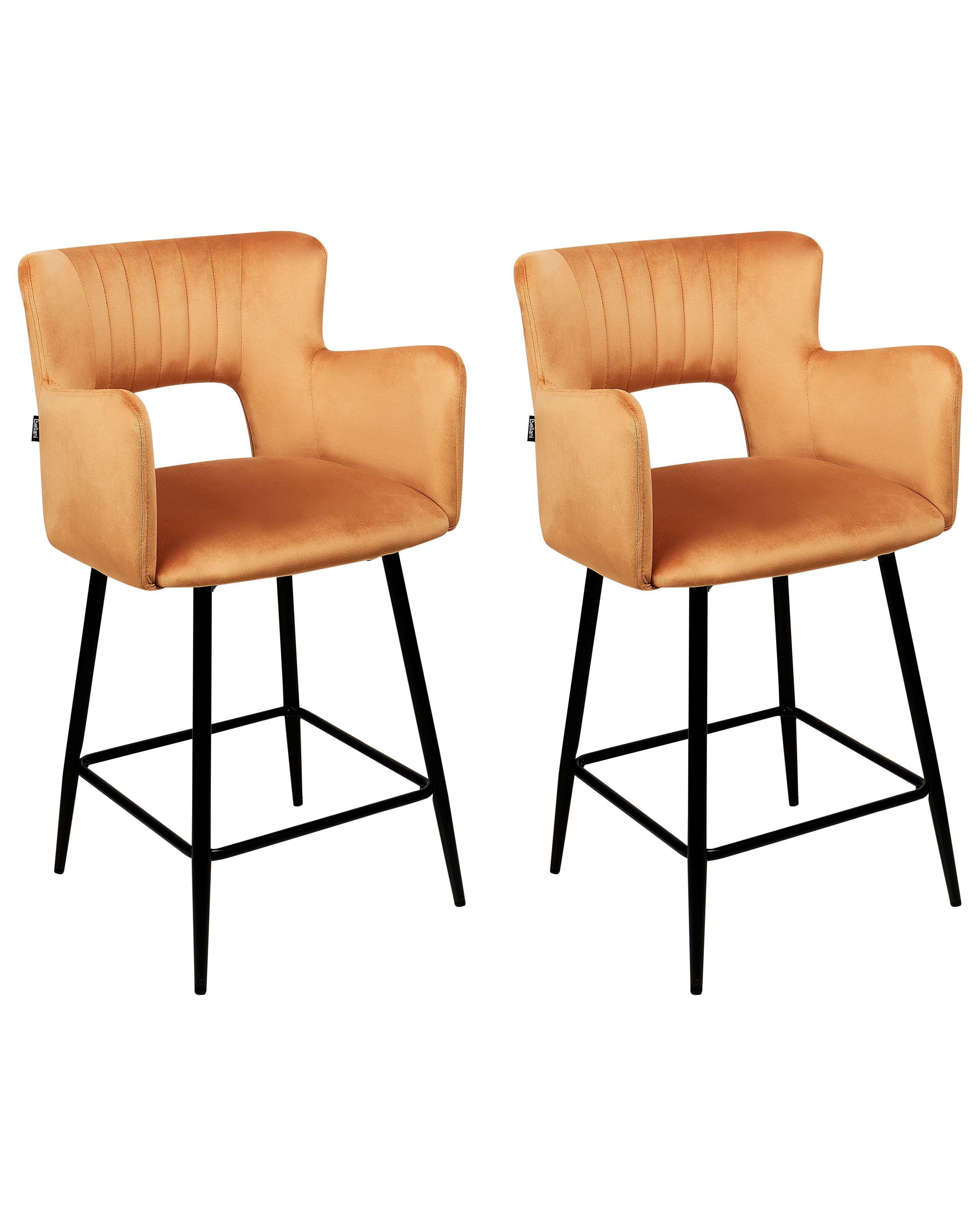 Beliani Lot de 2 chaises de bar en Velours Moderne SANILAC  