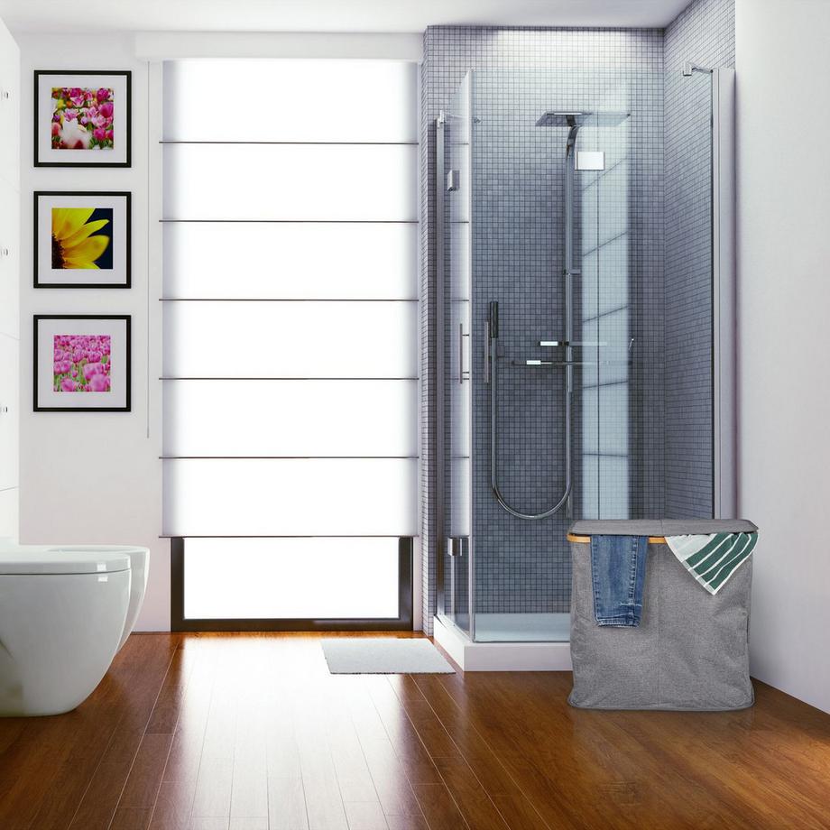 B2X Cesto portabiancheria doppio con coperchio grigio  