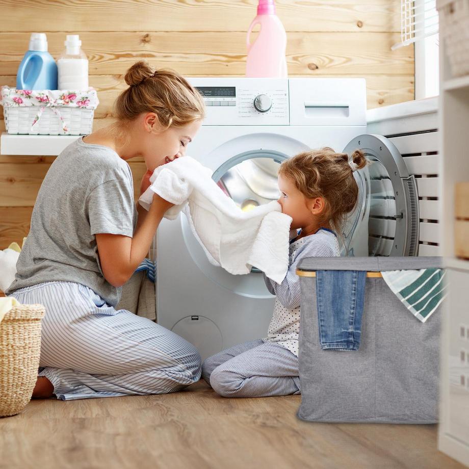 B2X Cesto portabiancheria doppio con coperchio grigio  