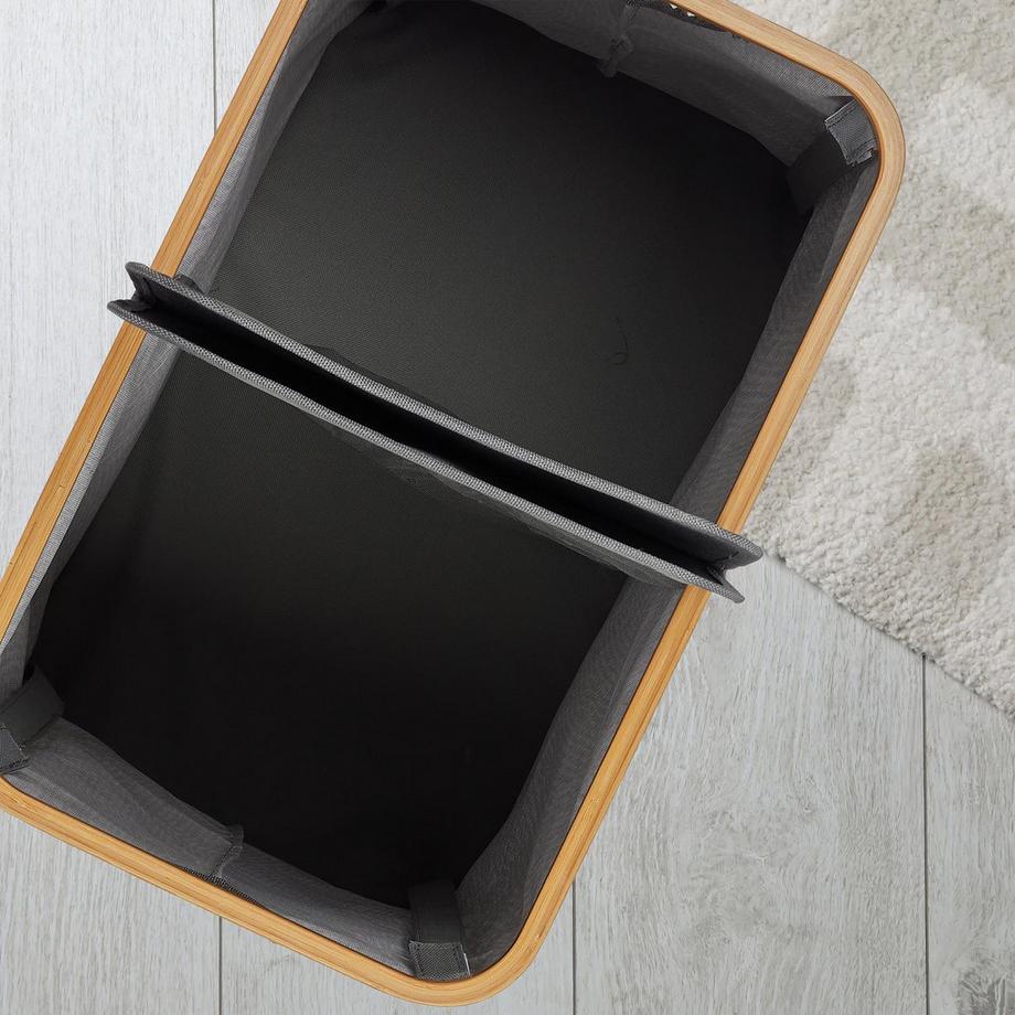 B2X Cesto portabiancheria doppio con coperchio grigio  