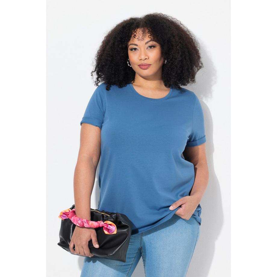 Ulla Popken T-Shirt Coupe Évasée Col Rond Manches Courtes  